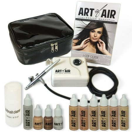 Art of Air Professional Airbrush Cosmetic Makeup System / Fair to Medium Shades 6pc Foundation Set with Blush, Bronzer, Shimmer and Primer Makeup Airbrush