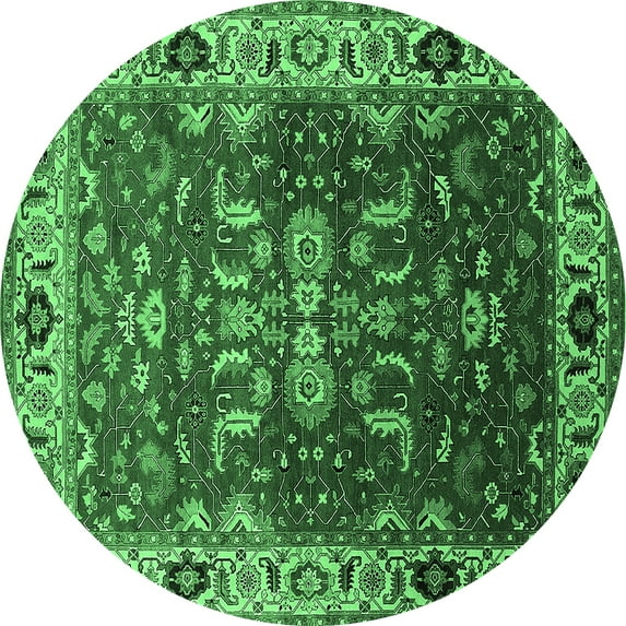Ahgly Company Indoor Round Oriental Emerald Green Industrial Area Rugs, 7' Round