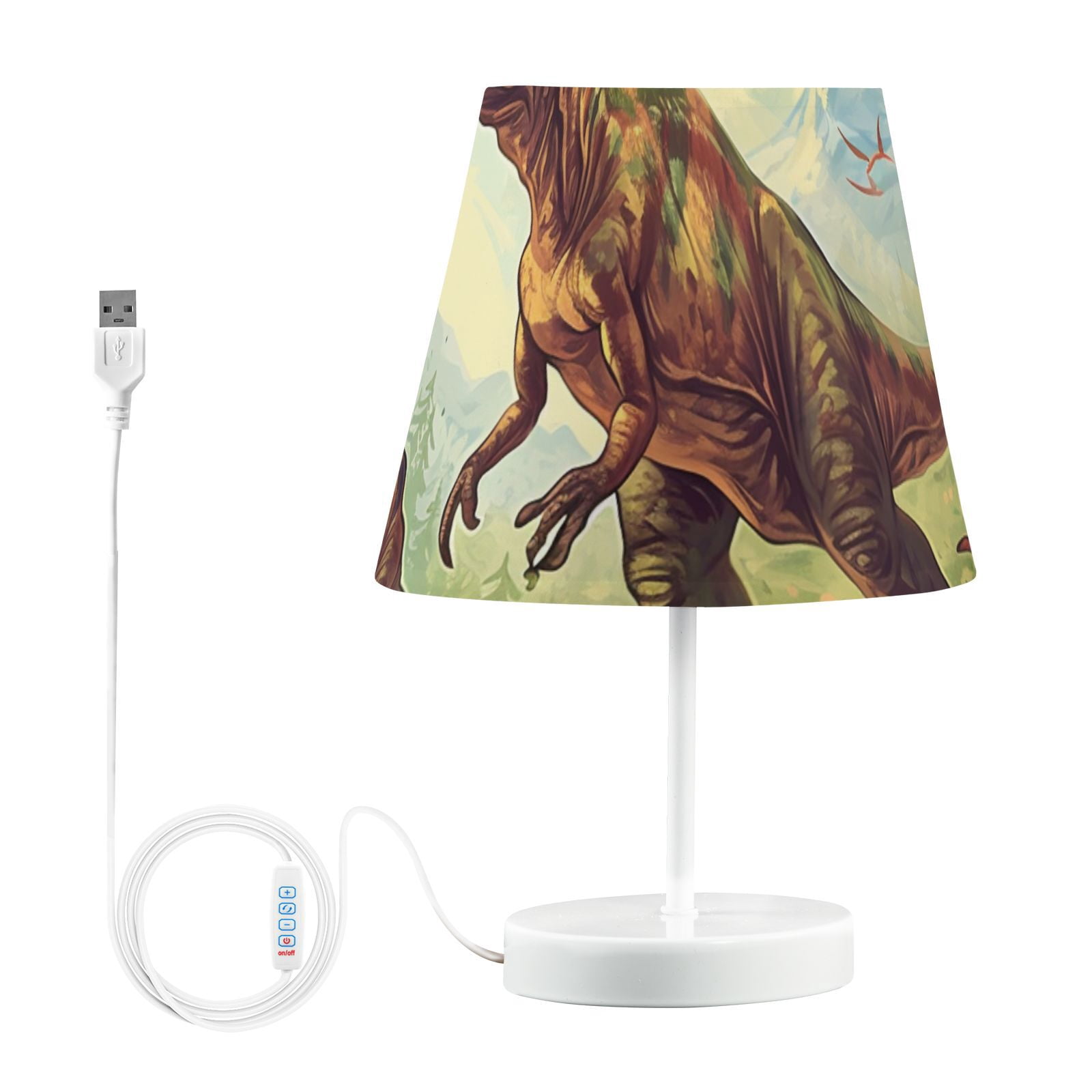Dinosaurs Trees Leaves Sky LED Desk Lamp Table Lamp USB Bedside Nightstand Small Lamp for Bedroom Living Room Kids Room