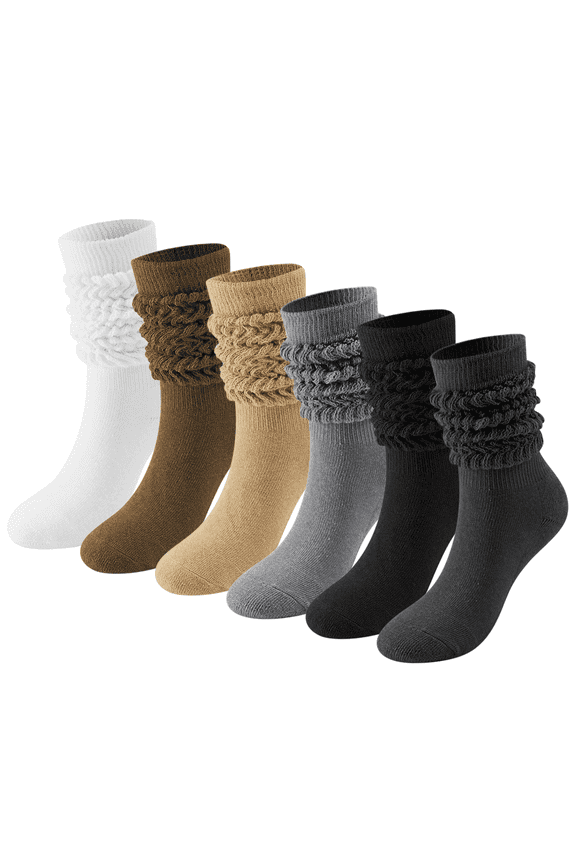 Slouch Socks Women Extra Long Knee High Socks Knit Soft Slouchy Boot Socks, 6 Pairs