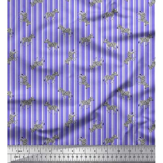 Soimoi Purple Cotton Duck Fabric Stripe & Wild Animal Print Fabric by Yard 56 Inch Wide
