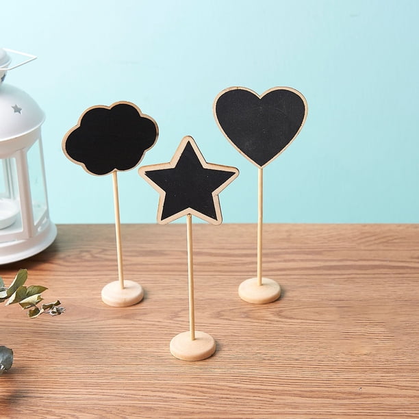 Gwong Decoración hogareña 10pcs Mini Pizarra de Pizarra Forma Creativa Madera Pequeña Pizarra Pizarra Pizarra Pizarra con soporte para el hogar Gwong 21084134