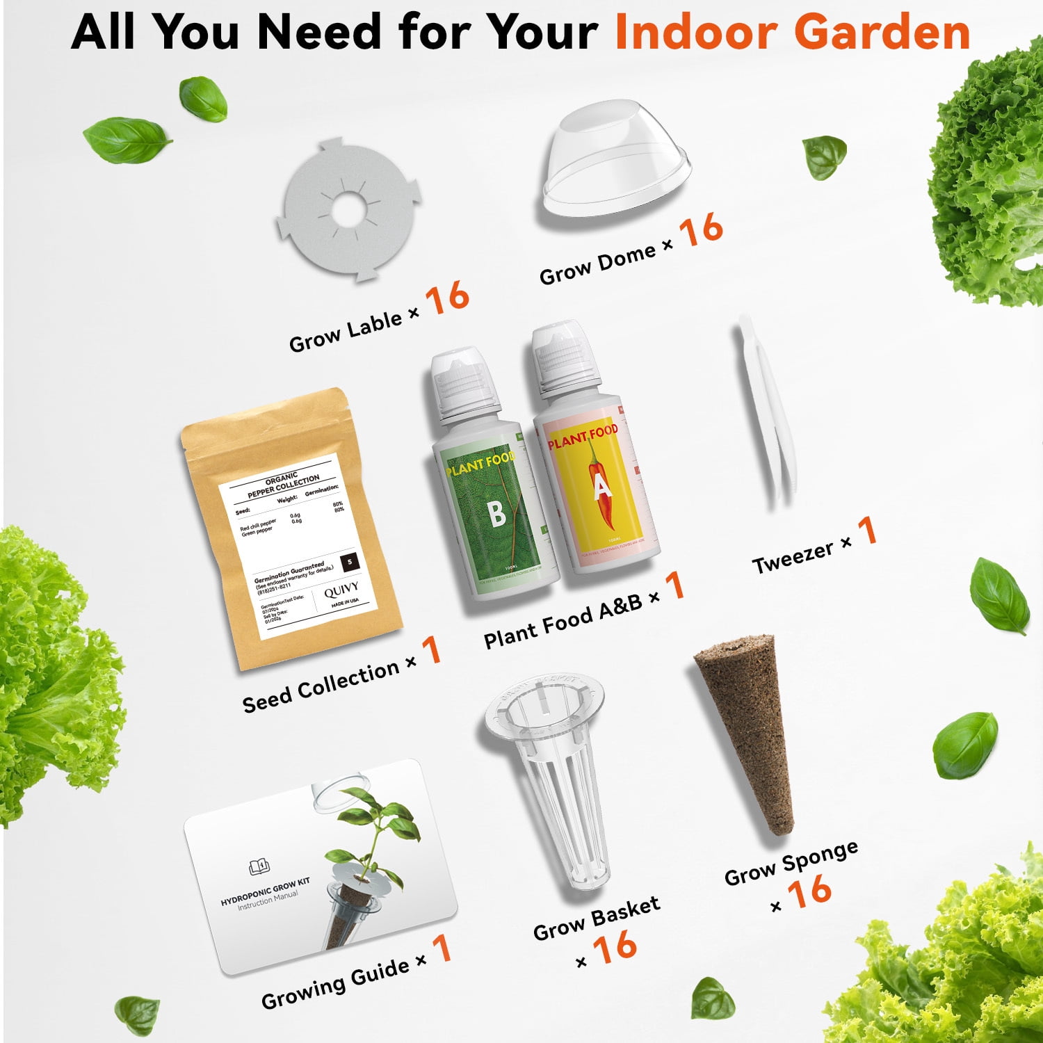 QUIVY Lettuce Seed Pod Kit for AeroGarden, Ahopegarden, iDOO Indoor Hydroponics, Includes 400+ Lettuce Seeds,16 pods