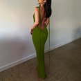 thumbnail image 6 of Wycnly Dresses for Women 2024 Sexy Spaghetti Strap Basic Bodycon Night Party Club Dresses Sleeveless One Line Neck Solid Summer Maxi Casual Dress Army Green M Clearance Clothes, 6 of 7