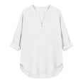 thumbnail image 4 of Womens Shirts 3/4 Roll Up Sleeve Button Detail Loose Linen Blouses Oversized Tshirts for Women, 4 of 4