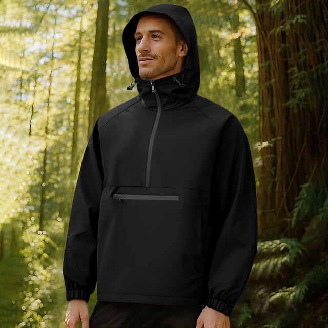 Yusimy Men's Waterproof Windbreaker Jacket Pure Color Half-Zip Long Sleeve Urban Outdoor