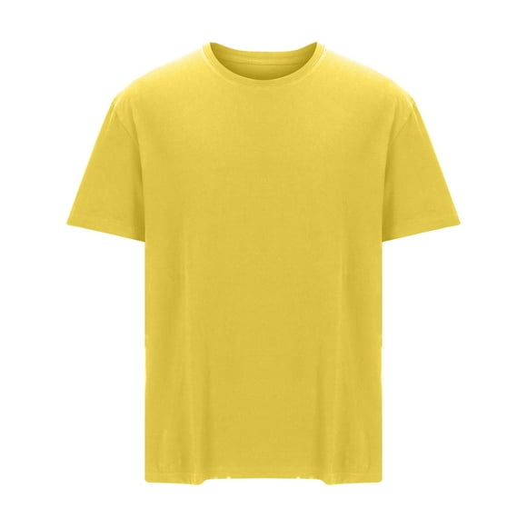 SROBPTY Mens Summer Top, Short Sleeve Shirts for Men, Men's Summer Casual Loose Short Sleeve Round Neck T Shirt Yellow, L