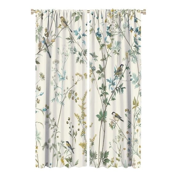 21"W x 63"L Single Panel Farmhouse Floral Blackout Curtain, Rod Pocket Thermal Insulated Window Drape with Bird Wildflower Print, Light Blocking Privacy Polyester Window Curtain for Living Room