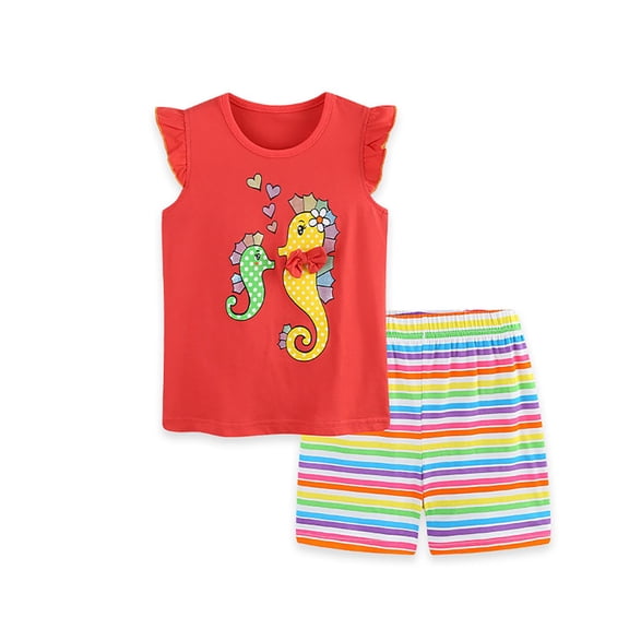 Girls 2 Piece Outfits Summer Clothes Cute Graphic Tank Top And Casual Shorts Kids Clothing Sets Size 2-3 Years