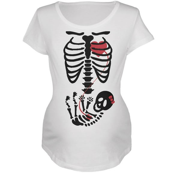 Halloween Baby Girl Skeleton Women's Maternity Costume White T-Shirt - Large