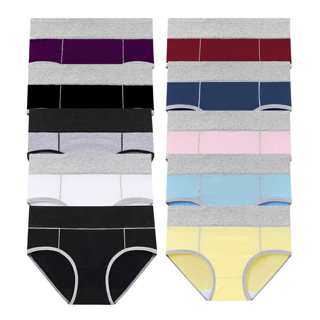 Timegard 10pc Panties for Women Plus Size High Waist Butt Lifting Comfy Underwear Color Block Briefs