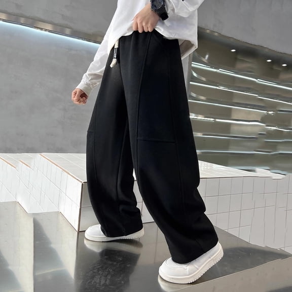 Boys Joggers Streetwear Elastic Waist Leisure Sweatpants Drawstring Wide Leg Pants with Pockets for Boys Size 5-15