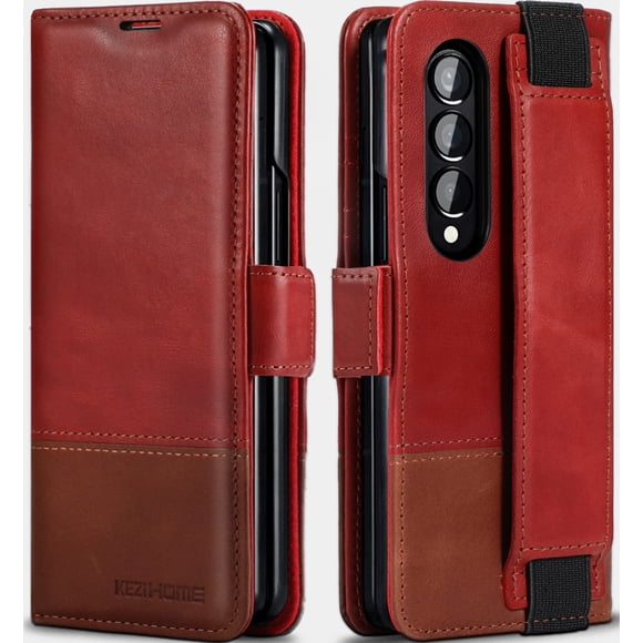 Funda tipo cartera KeziHome de piel auténtica para Samsung Galaxy Z Fold 4