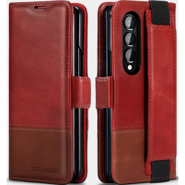Funda tipo cartera KeziHome de piel auténtica para Samsung Galaxy Z Fold 4