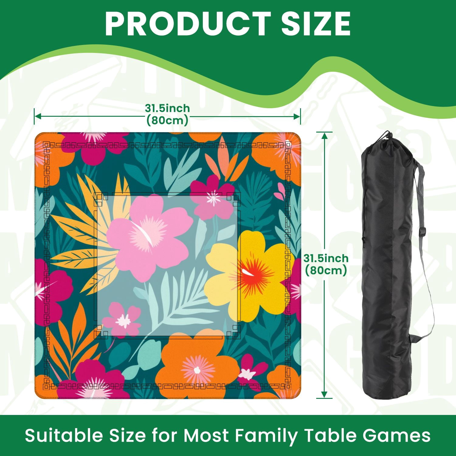 Mahjong Mat 31.5" x 31.5" Colorful hibiscus flower tropical leaf seamless design for summer Non-Slip Noise Reduction American Mahjong Tiles Table Cover for Dominoes Poker Card Board Games Gift
