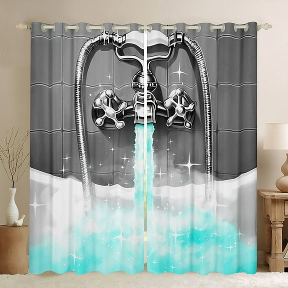 Erosebridal Glitter Showerhead Curtains for Living Room,Dreamy Princess 30%-50% Blackout Curtains Set of 2 (38x45),Teal Grey Curtains and Drapes (38x45),Bling Bedroom Decoration
