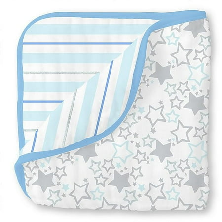UPC: 0817606020895 | SwaddleDesigns 4-Layer Cotton Muslin Luxe Blanket Cuddle and Dream Blue Starshine Shimmer