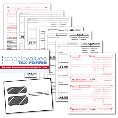 Tangible Values Complete W-2 6-part Laser tax forms kit plus Envelopes for 25 Employees + 3 Form W-3's