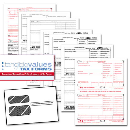 Tangible Values Complete W-2 6-part Laser tax forms kit plus Envelopes for 25 Employees + 3 Form W-3's (Best Font For Envelopes)