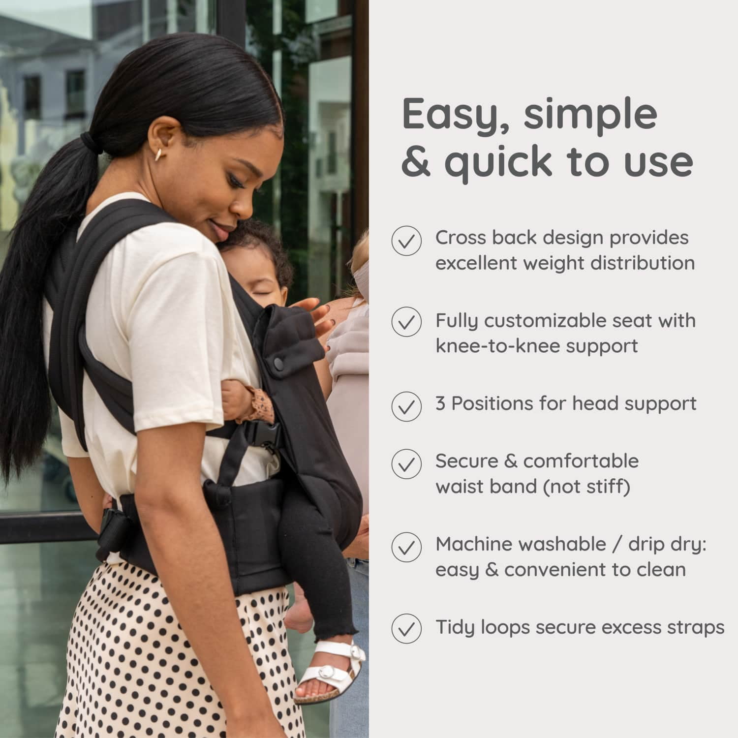 Infantino Honey Blossom Baby Carrier, Ergonomic Carrier, Adjustable Seat, Infant to Toddler 7–40 lbs, Unisex, Black Sand