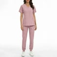 thumbnail image 6 of Women's Solid Color Scrubs Set, Mandarin V-Neck Short Sleeve Top with Pocket & Drawstring Jogger Pants, Comfortable Medical Workwear for Nurses, Healthcare Workers & Dental Hygienists, 6 of 9