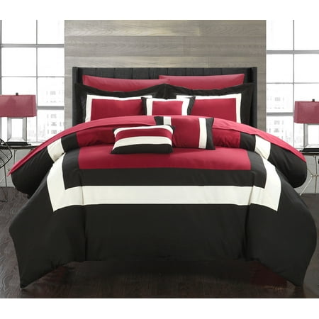10 Piece Luxury Colorblock Comforter Bedding Set With Bonus Sheet