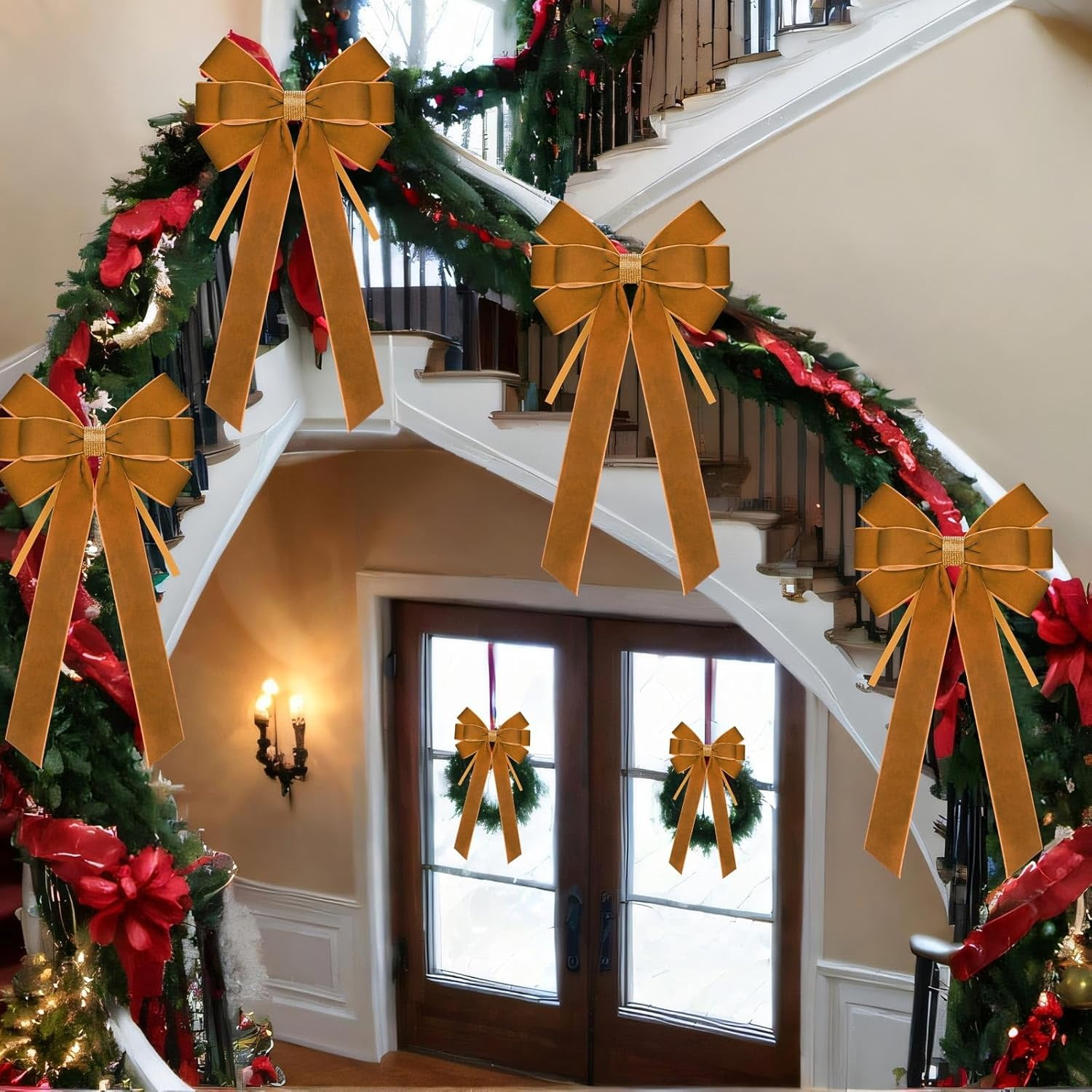 Dalrosia 6PCS Velvet Bows for Christmas Tree Large Velvet Christmas Wreath Bows with Clip Rhinestone Ribbon,Xmas Tree Topper Ornament for Home Indoor Outdoor Decoration