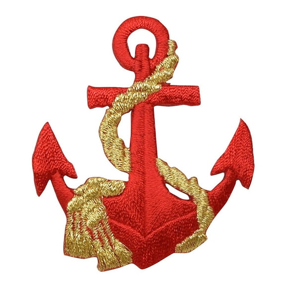 Nautical Red Anchor - Gold Rope - Iron on Applique/Embroidered Patch