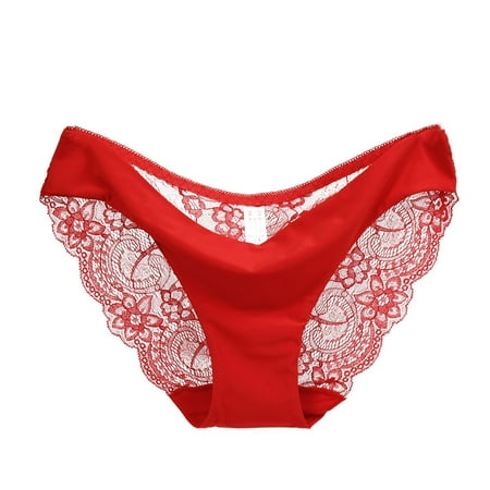 Women lace Panties Seamless Cotton Panty Hollow briefs Underwear Red/L