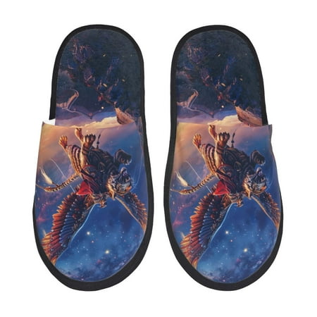 

Rateoe Starry Sky Flying Tiger Pattern Fuzzy Slippers Fuzzy Soft House Slippers Plush Furry Warm Cozy Open Toe Fluffy Home Shoes-Large