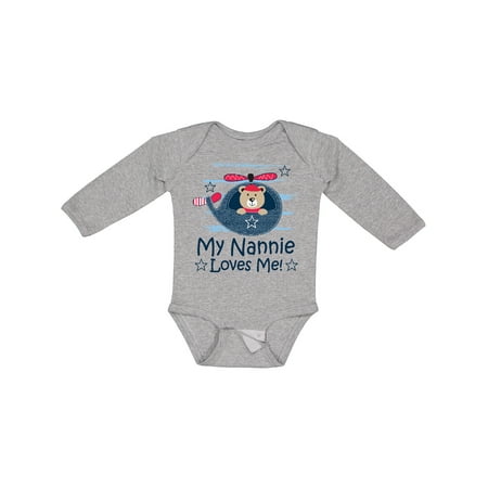 

Inktastic My Nannie Loves Me Grandson Gift Baby Boy Long Sleeve Bodysuit