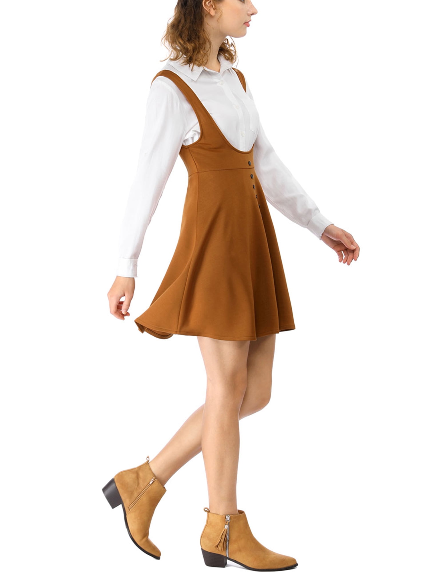 DARING DIVA Women's Above Knee Hem Suspender Skirt Dress L Brown