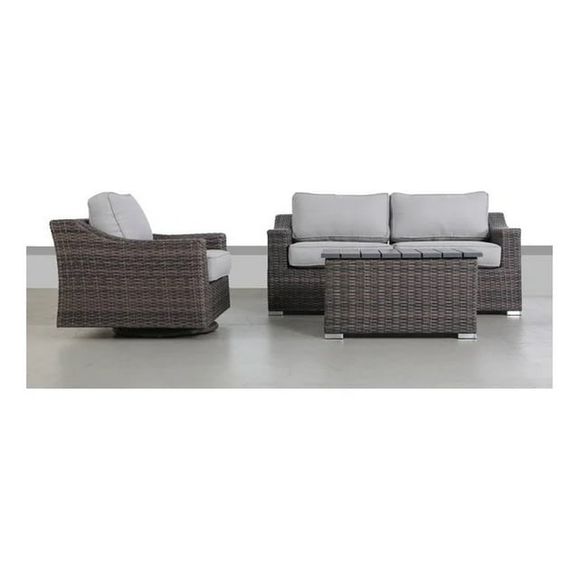 Living Source International Ensemble de Sièges en Osier / Rotin pour 3 Personnes Marron/gris