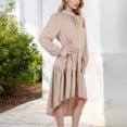 thumbnail image 7 of Women's High Neck Tiered Swing Dress with Long Sleeves- Large, Tan, 7 of 7