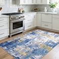 thumbnail image 2 of NewBuros Area Rugs 4'x6', Modern Abstract Non-Slip Washable Rugs for Living Room, Soft Low Pile Stain Resistant Indoor Carpet for Bedroom Dining Room Playroom, Blue Gold, 2 of 11