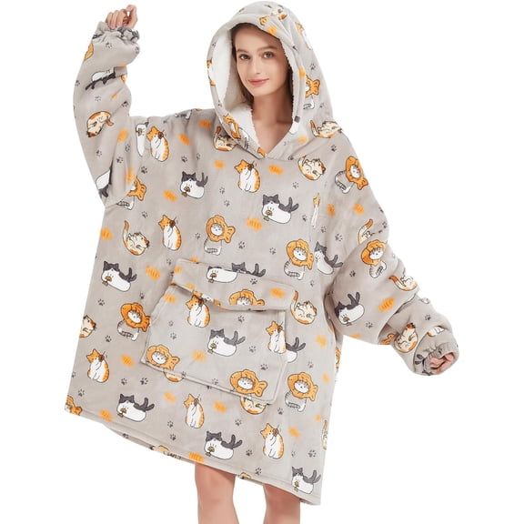 Cat Blanket Hoodies for Women and Men Adult Oversize Wearable Blanket Hoodies for Soft and Warm