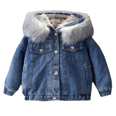 

kpoplk Kids Fleece Jacket Girls Winter Coats Toddler Baby Jacket wtih Hood Belt Wool Coat Pea Coat Jacket Warm Outerwear(Grey)