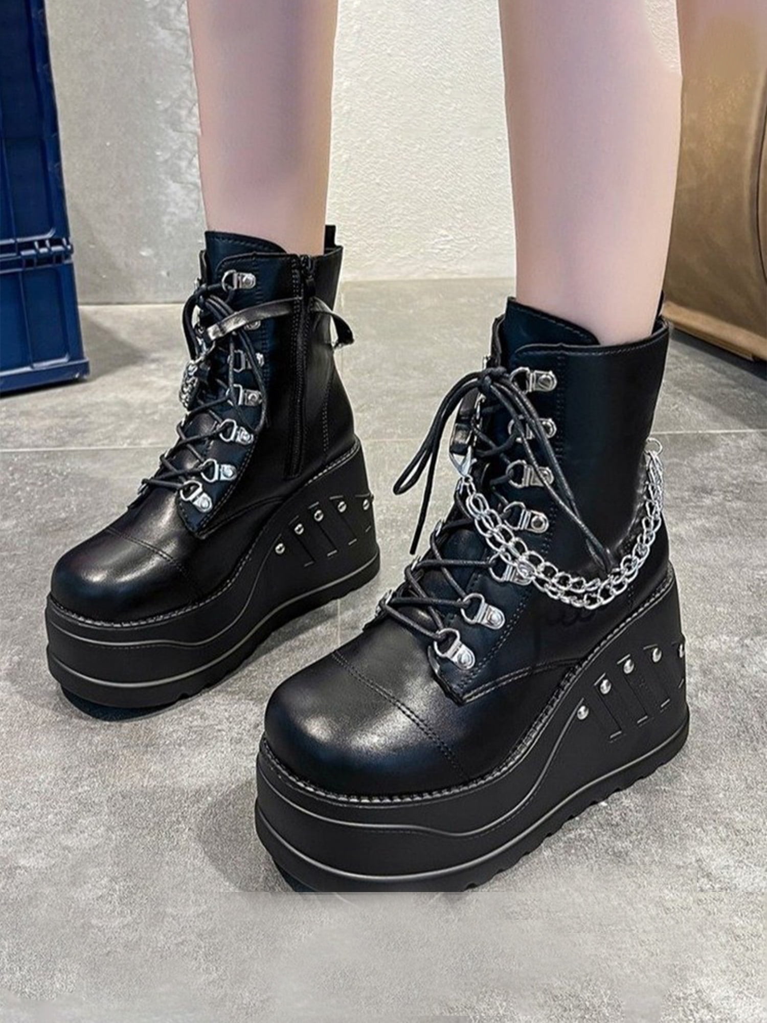 Woobling Bottines pour Femmes Fermeture Éclair Latérale Bottes à