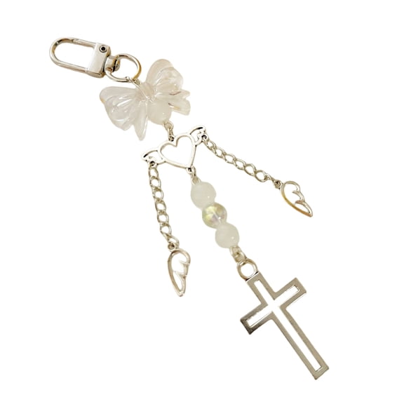 GRABLOOM Versatile Bowknot Angelic Crosses Keychain for Stylish Women and Youth