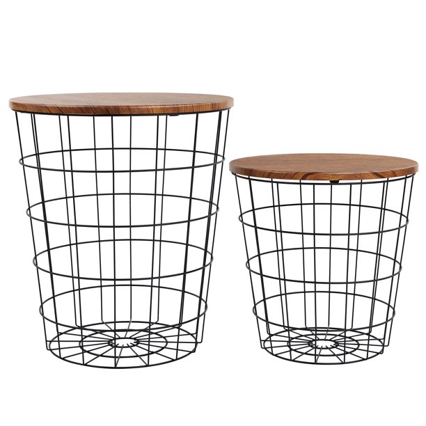 7Penn Nesting Side Tables Wire Basket Table with Lid 2pc End Table with