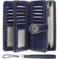 thumbnail image 2 of Wallets For Women Leather Credit Card Holder With Rfid Blocking Large Capacity Wristlet, 1-wax-blue-3, 2 of 5