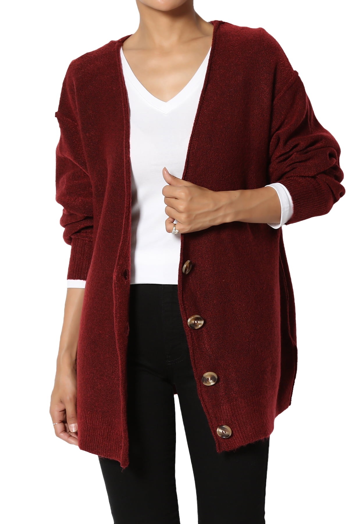 red melange knit cardigan