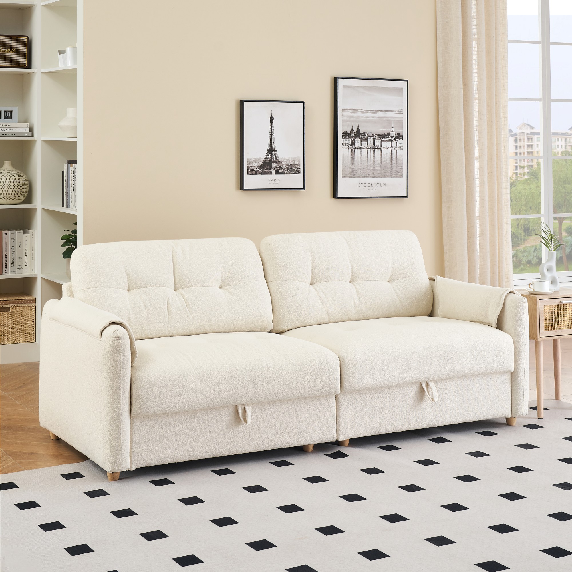 79" Multi-functional Storage Loveseat Sofa Couch,Teddy Upholstered 3 Seat Sofa for Living Room,Bedroom,Office,Beige