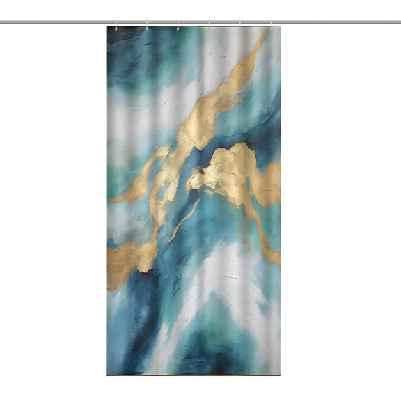RKSupls Waterproof Shower Curtain, Blue Gold Wave Abstract Painting Polyester Shower Curtain with Hooks for Chic Elegant Home Bathtub Bathroom Decor Washable
