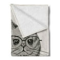 thumbnail image 2 of Modern Soft Flannel Fleece Blanket, Portrait of Hipster Cat with Extra Wild and Free Typography Humor Illustration, Cozy Plush for Indoor and Outdoor Use, 60" x 80", Pale Grey Dust, by Ambesonne, 2 of 5