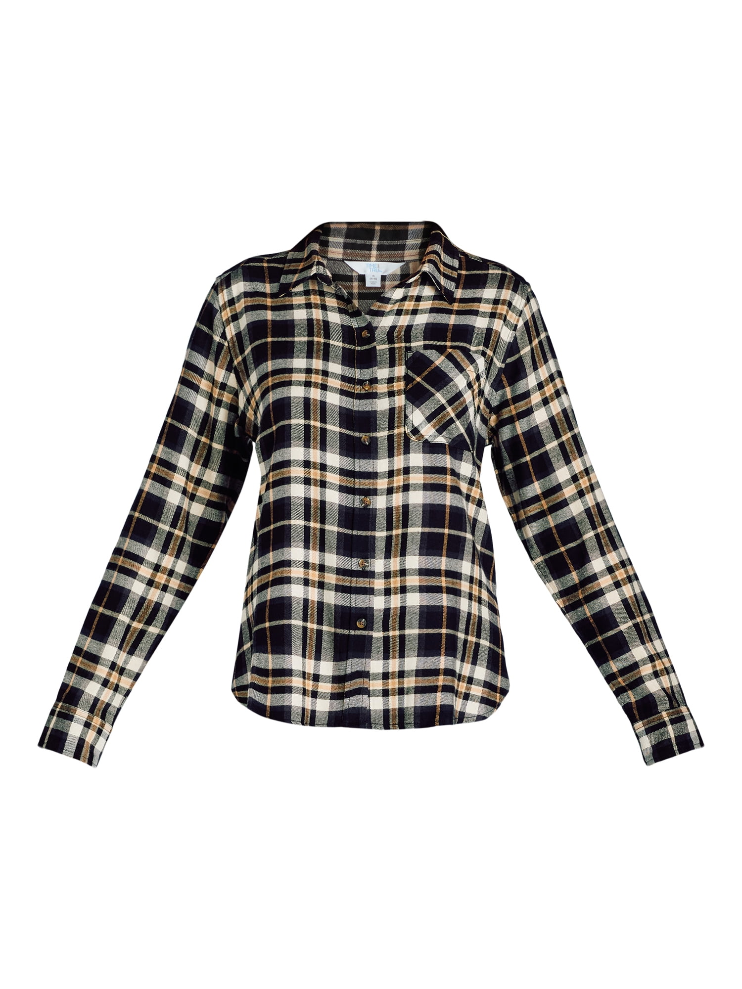 Time and Tru Women's Flannel Shirt with Long Sleeves, Sizes S-XXXL