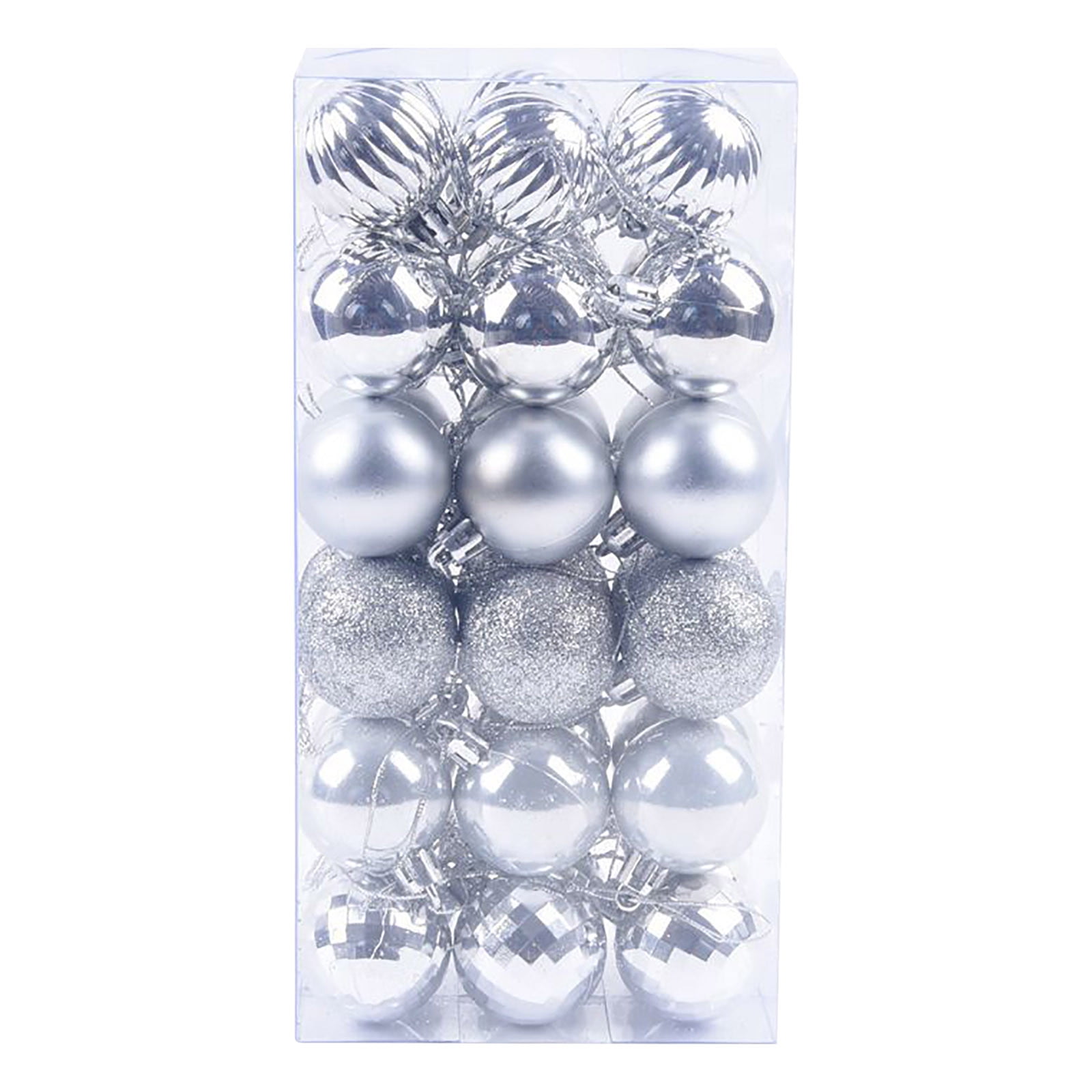 Pack of 24 Silver Christmas Tree Baubles Xmas Decoration Balls 7cm Shatterproof 