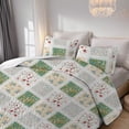 thumbnail image 4 of Davulos Patchwork Quilt Set Full/Queen Size, 3 Pieces Green Red Floral Plaid Summer Bedspread Coverlet Set, Soft Microfiber Reversible Lightweight Bed Cover for All Season, 4 of 8