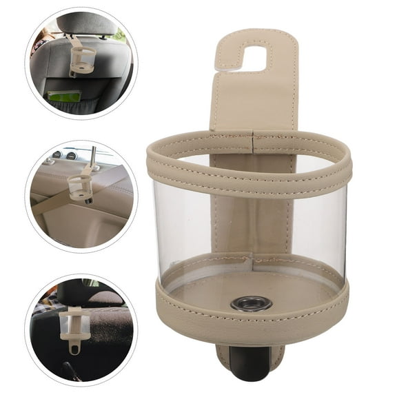 WEAVILUX Stable Car Drink Holder with Headrest Hook Beige - Fits Coffee Cups, Water Bottles, Travel Mugs, and More
