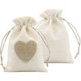 thumbnail image 1 of Paquete de 10 bolsas de arpillera en forma de corazón JAMW pequeñas bolsas de regalo con cordón de lino para bodas fiestas Navidad 4 x 6 beige Sencillez, 1 of 5